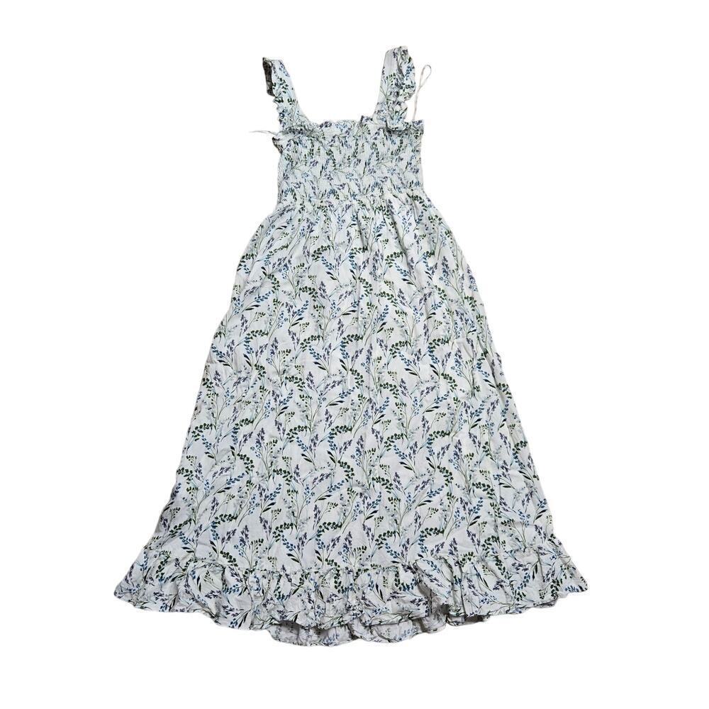 Zara Floral Linen Cotton Blend Sundress Cream Blue Green
